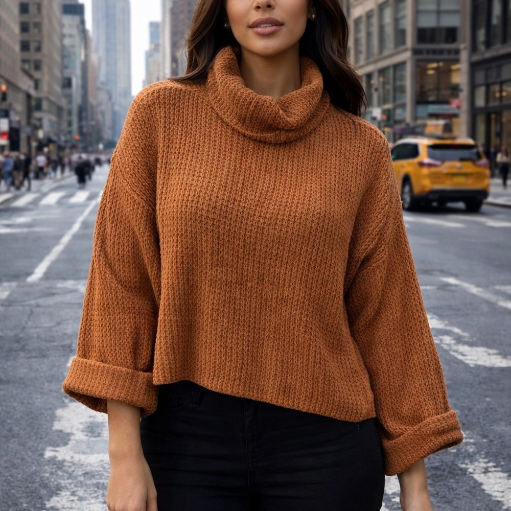 Free People Rust Cowl Neck Sweater